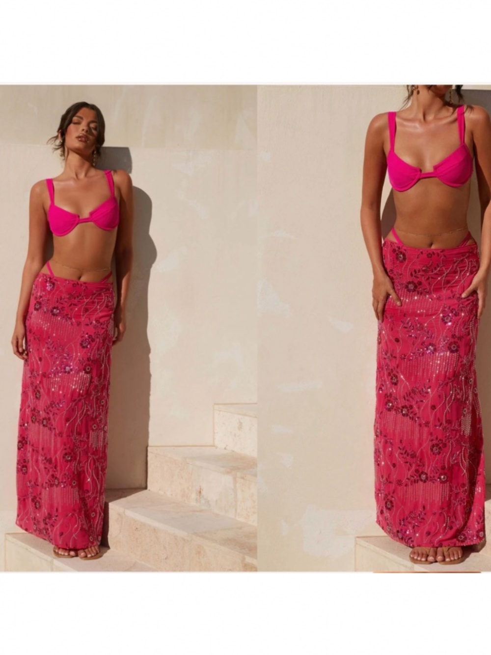 Corinna Low Rise Sequin Maxi Skirt - Fuschia